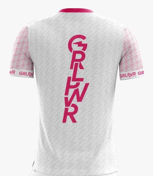 Maillot de football blanc GRLPWR par Tessa Wullaert (unisexe) pour enfant